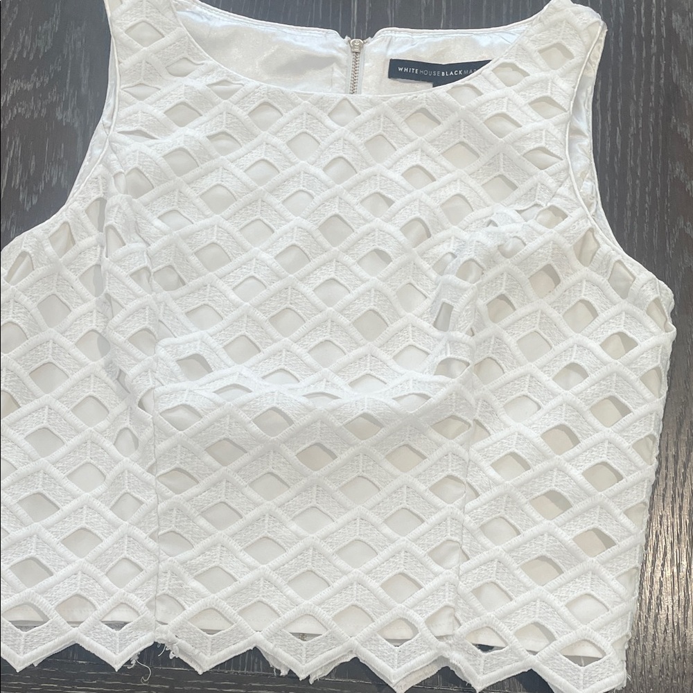 White House Black Market Textured White Crop Top